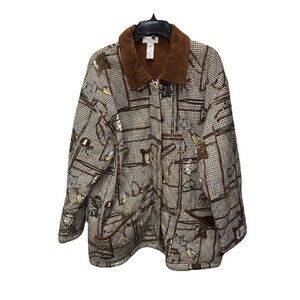 Jones New York horse bit houndstooth corduroy collar chore coat 3X Cotton Vntg